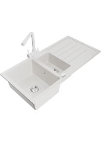 MEXEN/S Andres granitov&yacute; dřez s odkap&aacute;vačem včetně baterie Duero, b&iacute;l&aacute; 6515-20-671600-20