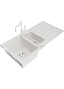 MEXEN/S Andres granitov&yacute; dřez s odkap&aacute;vačem včetně baterie Carla, b&iacute;l&aacute; 6515-20-670700-20