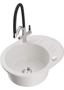 MEXEN/S Kevin granitov&yacute; dřez 1-miska včetně baterie Duo, b&iacute;l&aacute; 6517-20-671701-07