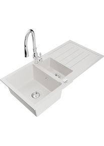 MEXEN/S Andres granitov&yacute; dřez s odkap&aacute;vačem včetně baterie Savita, b&iacute;l&aacute; 6515-20-672601-00