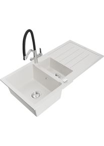 MEXEN/S Andres granitov&yacute; dřez s odkap&aacute;vačem včetně baterie Duo, b&iacute;l&aacute; 6515-20-671701-07