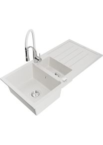 MEXEN/S Andres granitov&yacute; dřez s odkap&aacute;vačem včetně baterie Aster, b&iacute;l&aacute; 6515-20-73450-02