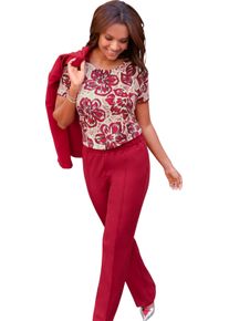 Damske Tričko s kr&aacute;tk&yacute;m ruk&aacute;vem a květinov&yacute;m potiskem červen&aacute;-burgundsk&aacute;-potisk ,velikost 54