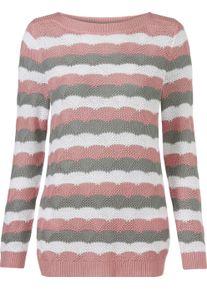 Damske Svetr s dlouh&yacute;m ruk&aacute;vem a pleten&yacute;m vzorem hortenziov&aacute;-kamenn&aacute; &scaron;ed&aacute;-proužek ,velikost 48