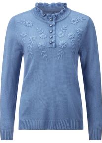 Damske Svetr se stoj&aacute;čkem s květinovou v&yacute;&scaron;ivkou nebesky modr&aacute; ,velikost 48