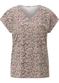 Damske Tričko s v&yacute;střihem do V a květinov&yacute;m vzorem antracitov&aacute;-růžov&aacute; ,velikost 42