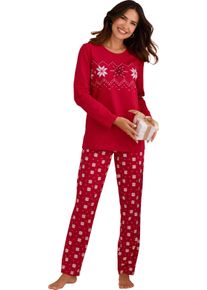 Damske Pyžamo s norsk&yacute;m vzorem červen&aacute;-ecru-potisk ,velikost 40/42