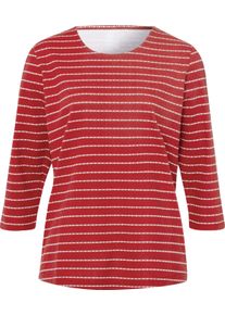 Damske Tričko s kulat&yacute;m v&yacute;střihem s decentn&iacute;m proužkovan&yacute;m vzorem červen&aacute;-ecru-potisk ,velikost 52