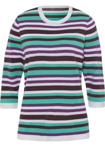 Damske Proužkovan&yacute; svetr z ažurov&eacute;ho &uacute;pletu lila-modrozelen&aacute;-proužek ,velikost 38