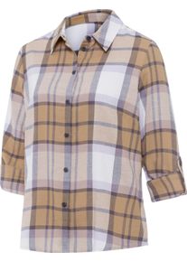 Damske Hřejiv&aacute; flanelov&aacute; halenka z čist&eacute; bavlny ecru-velbloud&iacute;-kostka ,velikost 48
