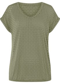 Damske Tričko s v&yacute;střihem do V a děrovan&yacute;m vzorem khaki ,velikost 46