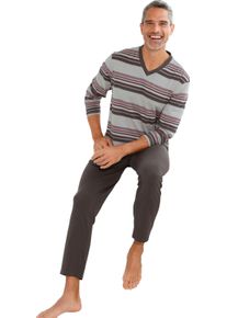 Panske Pyžamo s žebrovan&yacute;m v&yacute;střihem do V kamenn&aacute; &scaron;ed&aacute;-grafitov&aacute;-proužek ,velikost 60/62