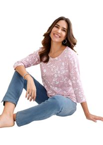 Damske Tričko s 3/4 ruk&aacute;vem a květinov&yacute;m vzorem, bavlna růžov&aacute;-b&iacute;l&aacute;-potisk ,velikost 42