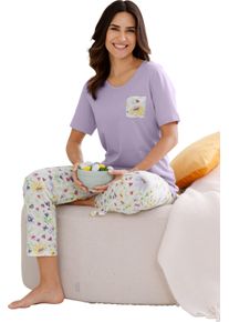 Damske Pyžamo s mot&yacute;l&iacute;m a květinov&yacute;m vzorem &scaron;eř&iacute;kov&aacute;-ecru-potisk ,velikost 48/50