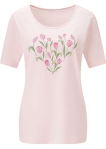 Damske Tričko s kr&aacute;tk&yacute;m ruk&aacute;vem a tulip&aacute;nov&yacute;m potiskem světle růžov&aacute;-fuchsiov&aacute; ,velikost 50