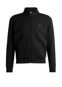 Velk&eacute; Velikosti - BOSS Green - Hladk&aacute; mikina se zipem a pogumovan&yacute;m logem - 5XL - Čern&aacute;