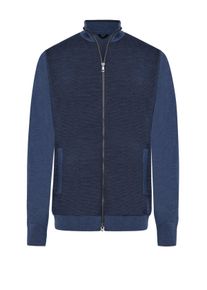 Velk&eacute; Velikosti - Maerz - Pleten&aacute; bunda se zipem a kontrastn&iacute;mi ruk&aacute;vy - 58 - Modr&aacute;