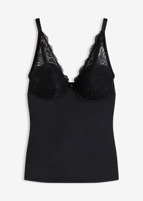 Stahovac&iacute; top s vyztuženou podprsenkou a krajkou středn&iacute; tvaruj&iacute;c&iacute; efekt | Čern&aacute; | Vel. 90B | bonprix