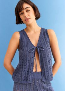 Pleten&aacute; vesta s d&iacute;rkovan&yacute;m vzorem | Modr&aacute; | Vel. 48/50 (XL) | bonprix