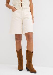 Dž&iacute;nov&eacute; bermudy Mid Waist | B&eacute;žov&aacute; | Vel. 46 | bonprix