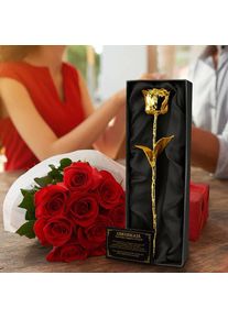 Pozlacen&aacute; růže v d&aacute;rkov&eacute;m balen&iacute;