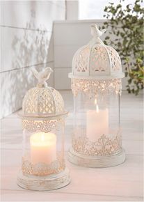 Zahradn&iacute; lucerna se sklem (2 ks v balen&iacute;) | B&iacute;l&aacute; | Vel. 0 (velk&aacute;: (H) 35,5cm mal&aacute;: (H) 25,5cm) | bonprix