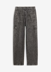 Cargo dž&iacute;ny Loose Fit s nastaviteln&yacute;m pasem Straight | Čern&aacute; | Vel. 134 | bonprix