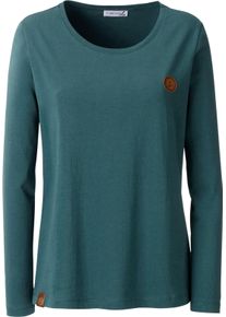 Damske Tričko s dlouh&yacute;m ruk&aacute;vem s n&aacute;&scaron;ivkou z imitace kůže petrolejov&aacute; ,velikost 50