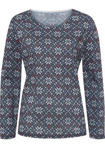 Damske Tričko s dlouh&yacute;m ruk&aacute;vem a norsk&yacute;m vzorem tmavěmodr&aacute;-světle&scaron;ed&aacute;-potisk ,velikost 54
