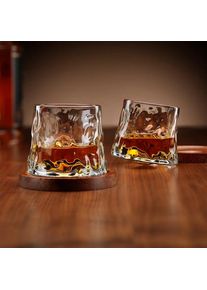 Rotuj&iacute;c&iacute; sklenice na whisky s dřevěn&yacute;mi podt&aacute;cky (2 kusy)