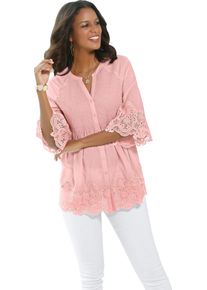 Damske Krajkov&aacute; halenka s žabkovanou vsadkou růžov&aacute; ,velikost 54