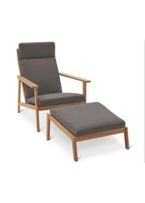 Tchibo - Pohodln&eacute; zahradn&iacute; křeslo s vysok&yacute;m opěradlem včetně podnožky - barva: b&eacute;žov&aacute;