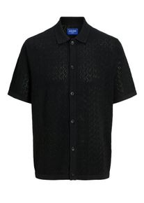 Jack & Jones Velk&eacute; Velikosti - Jack & Jones - Pleten&aacute; ko&scaron;ile s kr&aacute;tk&yacute;m ruk&aacute;vem z bavlněn&eacute; směsi - 5XL - Čern&aacute;