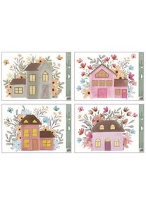 Anděl Okenn&iacute; f&oacute;lie s glitry - Domky - 35 x 50 cm - 6794