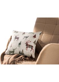 unisex Povlak na pol&scaron;t&aacute;ř s v&aacute;nočn&iacute;m motivem b&eacute;žov&aacute;-červen&aacute;-potisk ,velikost 38x38 cm - Povlak na pol&scaron;t&aacute;ř