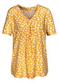 Damske Navl&eacute;kac&iacute; halenka se vzorem listů, čist&aacute; visk&oacute;za žlut&aacute;-potisk ,velikost 56