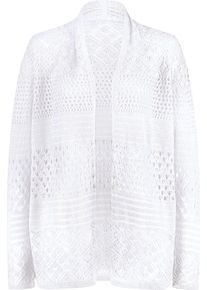 Damske Ažurov&yacute; pleten&yacute; kab&aacute;tek dlouh&eacute;ho, otevřen&eacute;ho střihu b&iacute;l&aacute; ,velikost 56