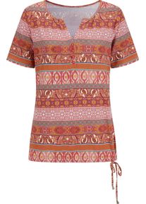 Damske Tričko s kr&aacute;tk&yacute;m ruk&aacute;vem a etno proužkovan&yacute;m vzorem pap&aacute;ja-terra-potisk ,velikost 36