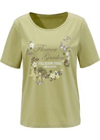 Damske Tričko s kr&aacute;tk&yacute;m ruk&aacute;vem z bavlny, s potiskem světlezelen&aacute;-ecru ,velikost 56