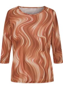 Damske Tričko s dlouh&yacute;m ruk&aacute;vem a motivem vln rezav&aacute;-meruňkov&aacute;-potisk ,velikost 40