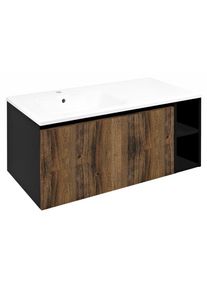 LOREA skř&iacute;ňka s umyvadlem 101x46x51,5cm (80+20cm), lev&aacute;, dub collingwood/čern&aacute; mat