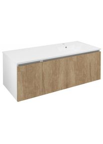 LOREA skř&iacute;ňka s umyvadlem 121x46x51,5cm (30+90cm), prav&aacute;, dub alabama/b&iacute;l&aacute; mat