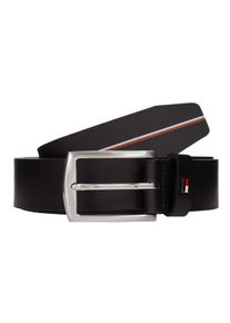 Velk&eacute; Velikosti - Tommy Hilfiger - Kožen&yacute; p&aacute;sek s proužky typick&yacute;mi pro značku a smaltovan&yacute;m odznakem - 115 - Čern&aacute;