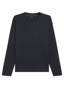 Velk&eacute; Velikosti - BOSS Green - Tričko s dlouh&yacute;m ruk&aacute;vem z měkk&eacute;ho bavlněn&eacute;ho žerzeje s potiskem na předn&iacute; straně - 5XL - N&aacute;mořnick&aacute; Modr&aacute;