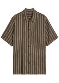 Marc O'Polo Velk&eacute; Velikosti - Marc O'Polo - Pleten&aacute; bavlněn&aacute; ko&scaron;ile s kr&aacute;tk&yacute;m ruk&aacute;vem a proužkovan&yacute;m vzorem - XXL - Hněd&aacute;