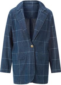 Damske Dž&iacute;nov&yacute; blejzr s velk&yacute;m kostkovan&yacute;m vzorem sepran&aacute; modr&aacute; stone ,velikost 56