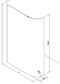 MEXEN KIOTO walk-in 90x200 cm 8mm, transparent samostatn&eacute; sklo zaoblen&eacute; 800-090-000-00-06