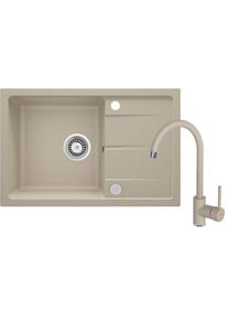 DEANTE Leda sandy Granitov&yacute; dřez včetně baterie, 1 bowl s odkap&aacute;vačem ZRDA7113