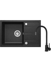 DEANTE Leda grafit Granitov&yacute; dřez včetně bateries elastickou hubic&iacute; ZRDP2113