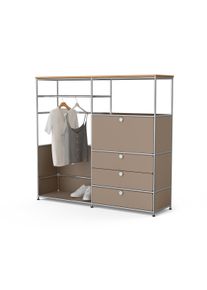 Tchibo - Kovov&aacute; skř&iacute;ň &raquo;Cn3&laquo; s dřevěnou deskou, 1 &scaron;atn&iacute; tyč&iacute;, 1 v&yacute;klopn&yacute;mi dv&iacute;řky a 3 z&aacute;suvkami, hnědo&scaron;ed&aacute;